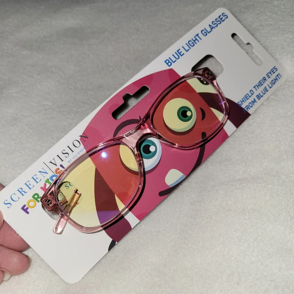 ICU Eyewear Kids Youth Screen Vision Blue Light Filtering Pink Oval Glasses New